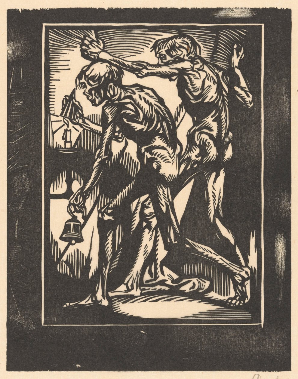 两个赤身裸体的男性形象，带着铃铛和蜡烛盖 作者 Johannes Josephus Aarts（艺术家签名）