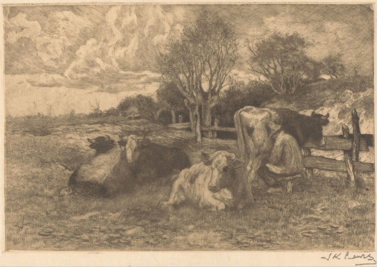 风景与牛 作者 Johannes Karel Leurs（艺术家签名）