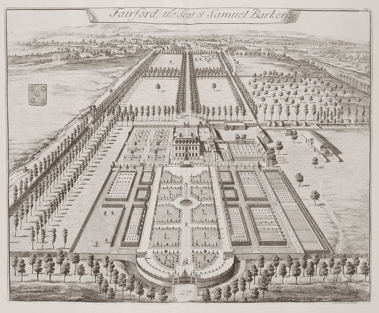 Fairford House，Samuel Barker的座位，来自肯特郡的“三十六个不同的贵族和绅士座位”，作者：Thomas Badeslade（1718-50），出版于1750年 作者 约翰尼斯·基普（Johannes Kip）