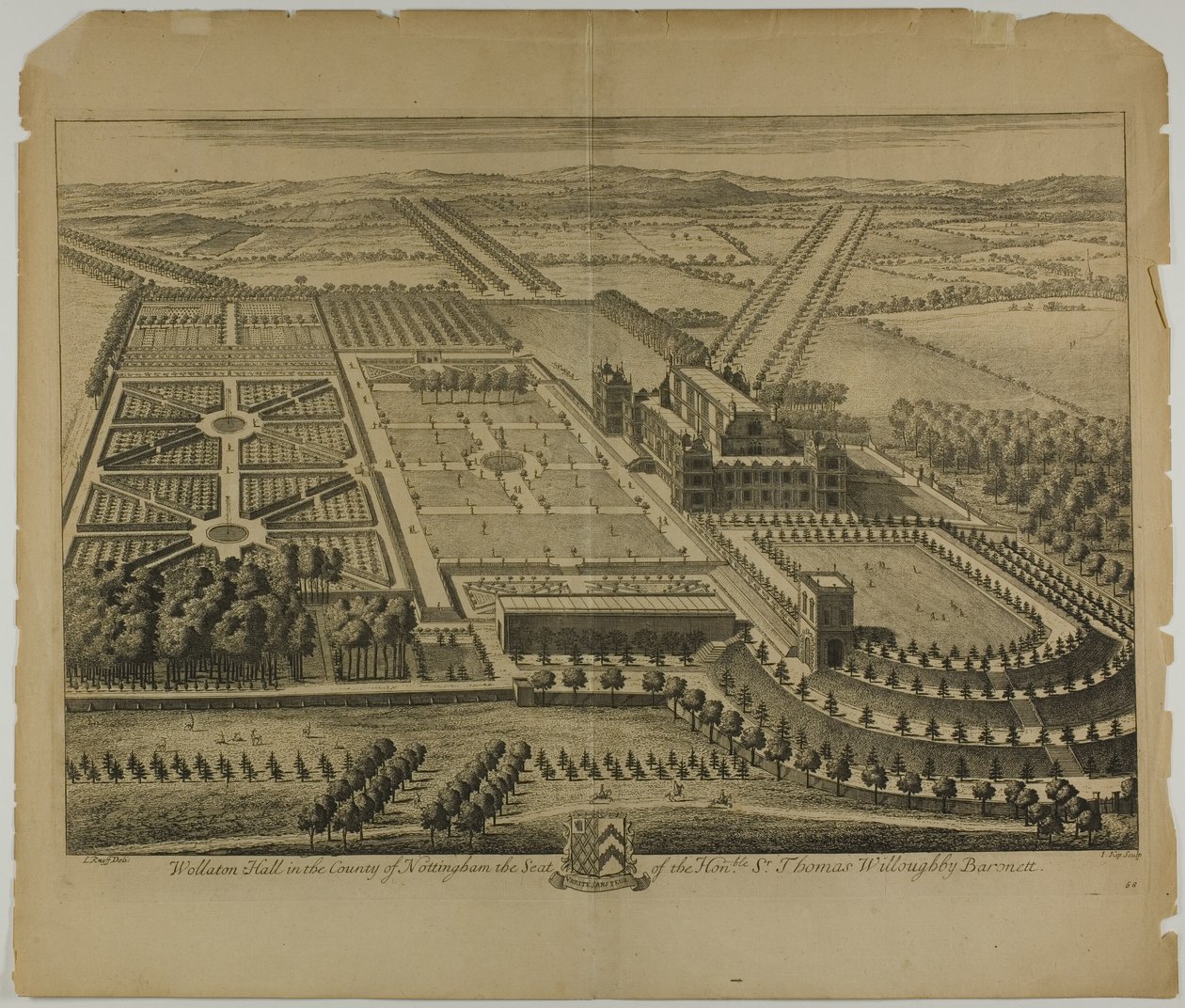 诺丁汉郡的沃拉顿厅 (Wollaton Hall)，《大不列颠插图》中的图版 68 作者 约翰尼斯·基普（Johannes Kip）