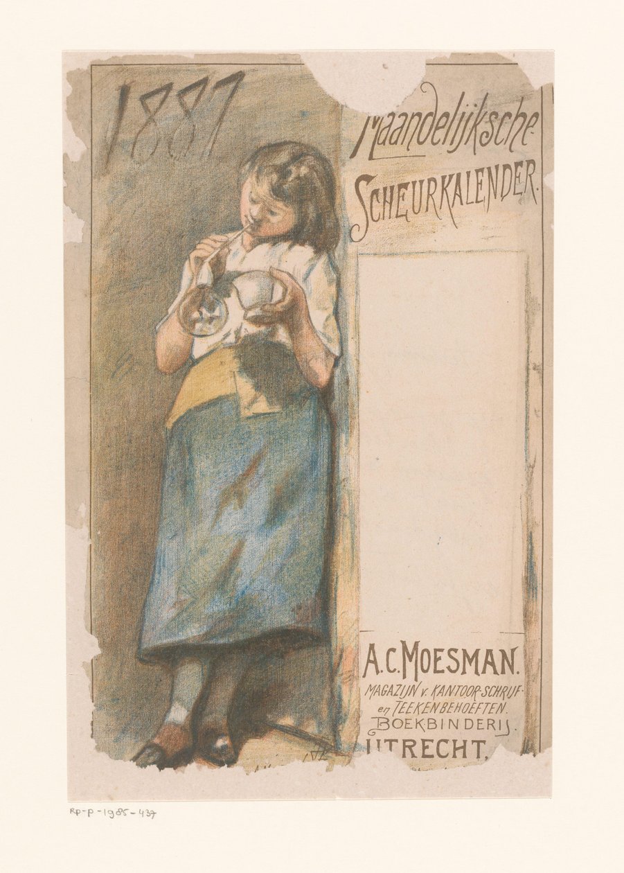与吹泡泡的女孩一起撕下日历 每月 Scheurka​​lender 1887（对象标题） 作者 约翰·莫斯曼