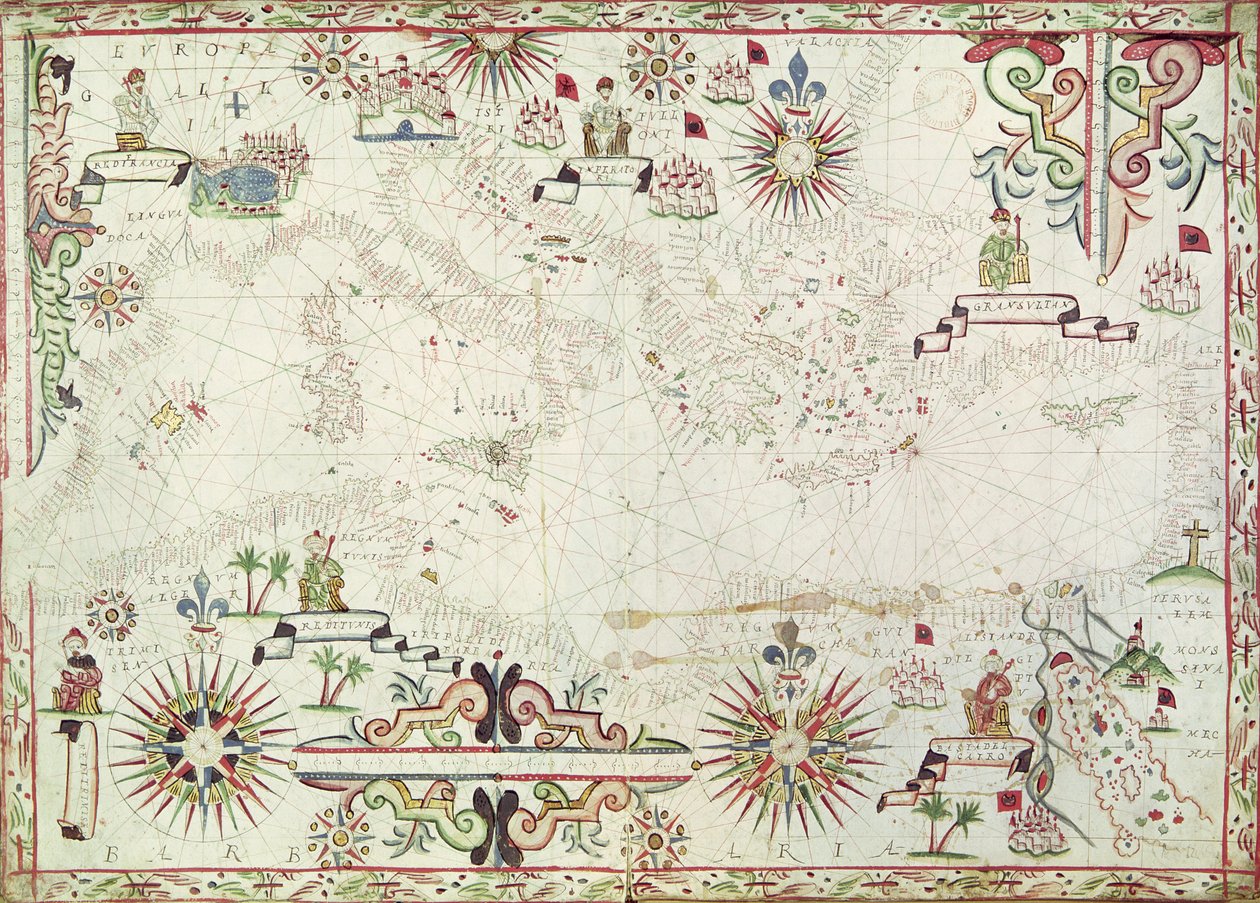 地中海地图，1625年 作者 约翰尼斯·奥利瓦（Johannes Oliva）