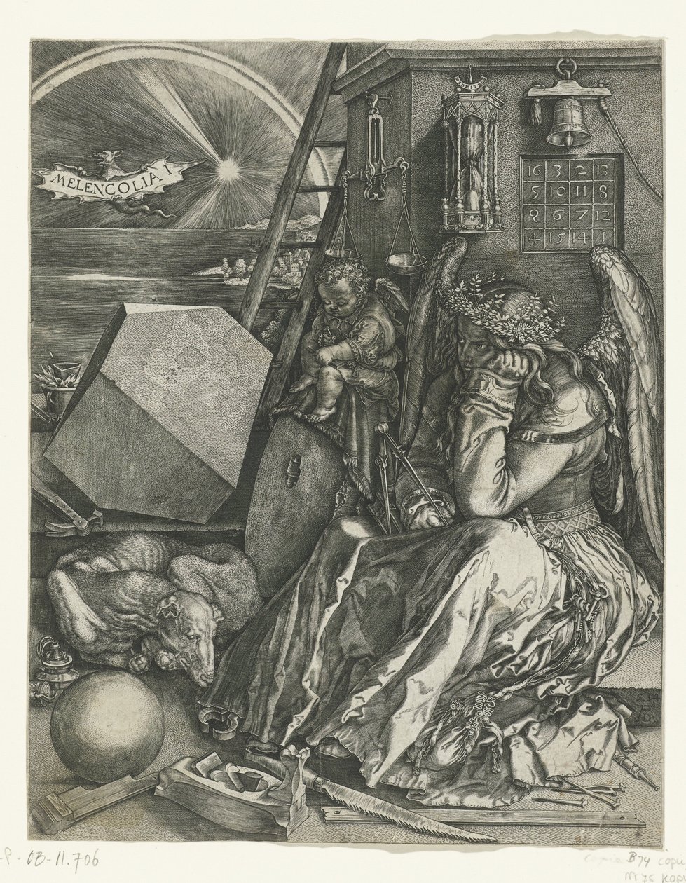 Melancholie Melencolia I (title on object) 作者 约翰尼斯·维里克斯（Johannes Wierix）