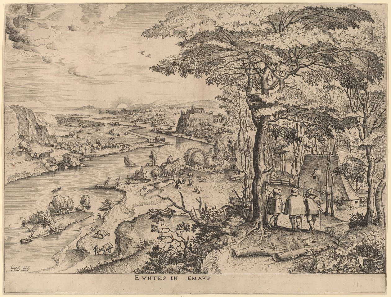 以马忤斯的朝圣者》（Euntes in Emaus）。 作者 Johannes 和 Lucas van Doetechum 在老彼得·勃鲁盖尔之后