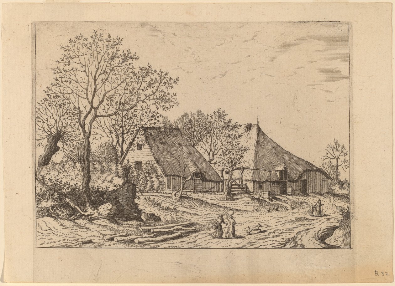 带棚屋和水井的农场 作者 Johannes 和 Lucas van Doetechum 在小景观大师之后