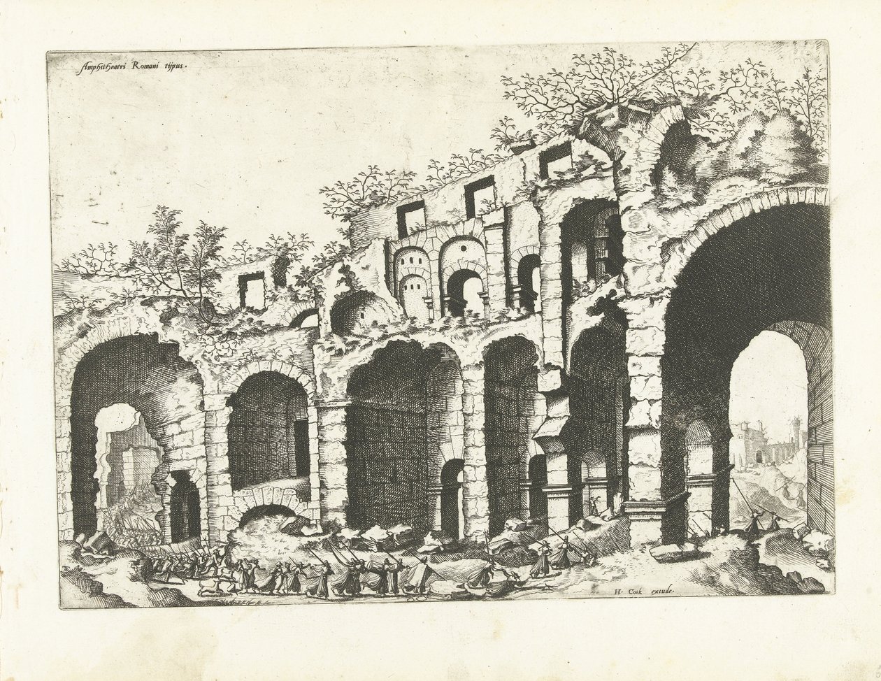 圆形剧场景观，可能是斗兽场
罗马废墟，1561 年（系列标题） 作者 Lucas van Doetechum 的约翰内斯（归因于）