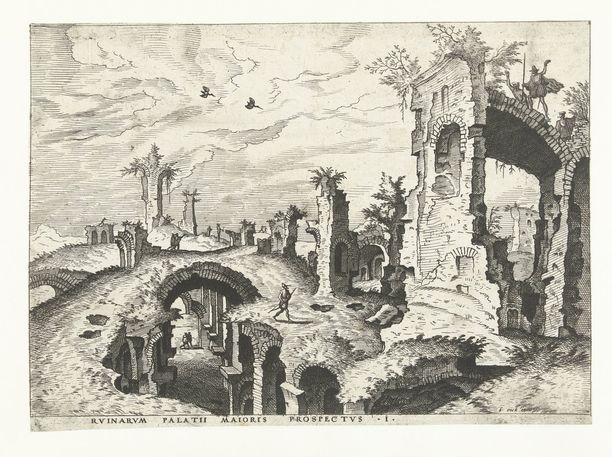 罗马帕拉丁宫废墟景观
罗马废墟，1561 年（系列标题） 作者 Lucas van Doetechum 的约翰内斯（归因于）
