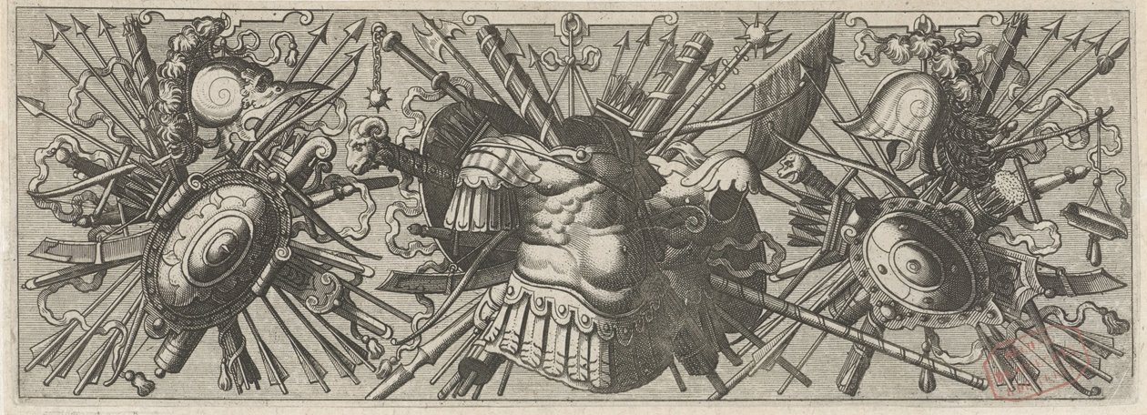 Panoplia.罗马武器楣板，下部
Panoplia sev armamentarium...（系列名称） 作者 Lucas van Doetechum 的约翰内斯