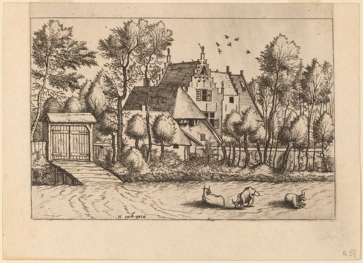 带沟渠的乡村别墅 作者 Johannes van Doetechum，长老和卢卡斯