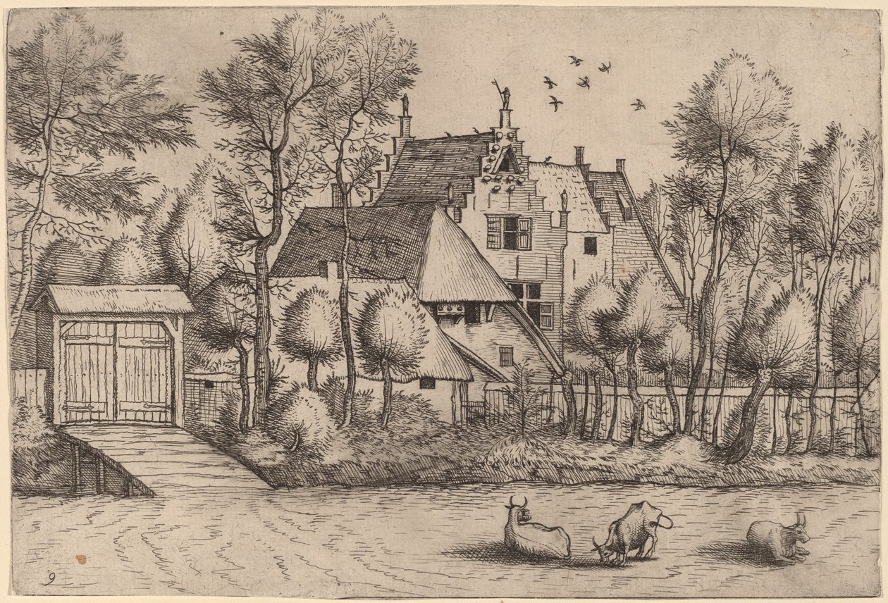 带沟渠的乡村别墅 作者 Johannes van Doetechum，长老和卢卡斯