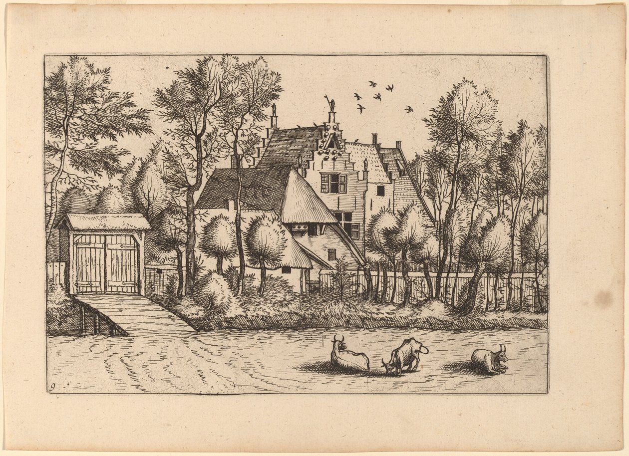 带沟渠的乡村别墅 作者 Johannes van Doetechum，长老和卢卡斯