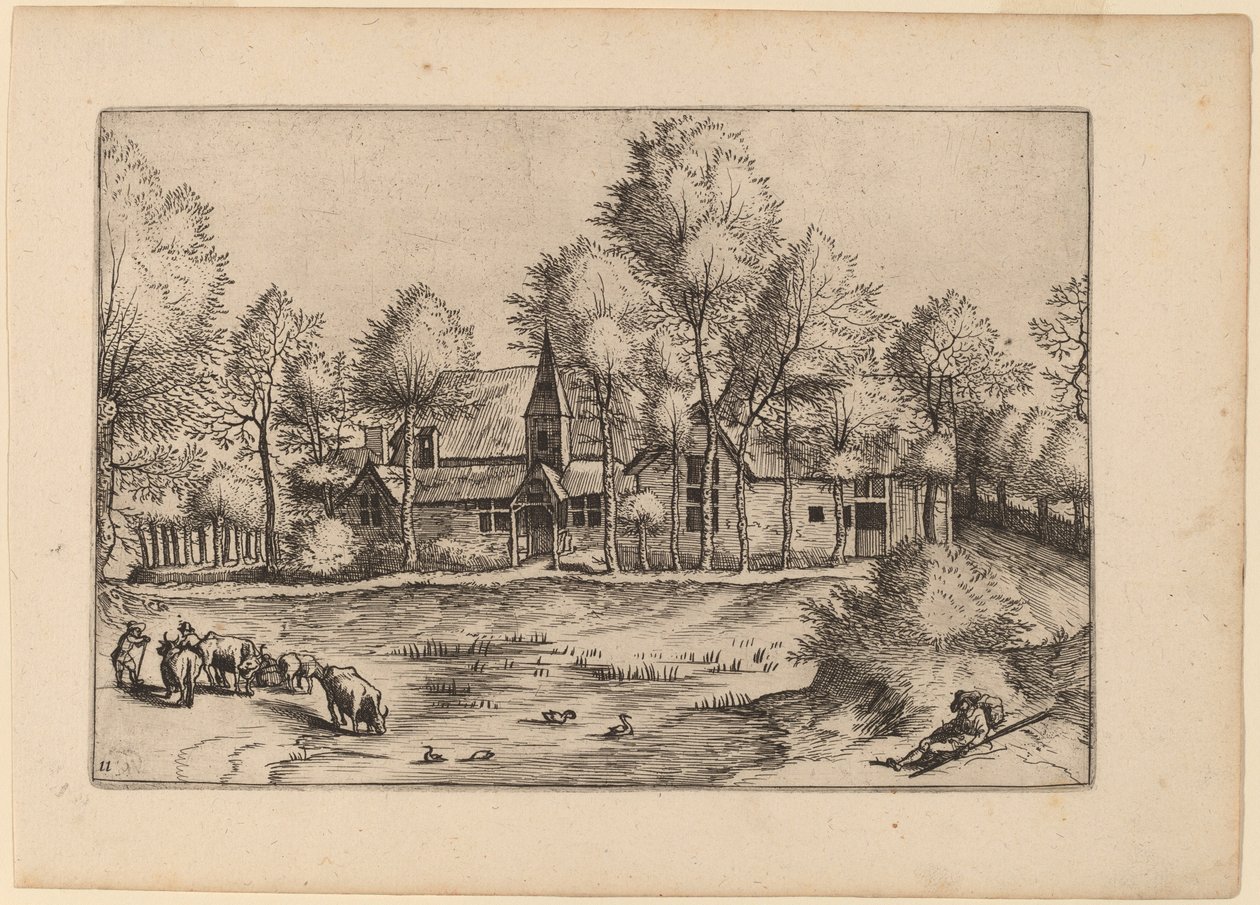 带教堂的乡村 作者 Johannes van Doetechum，长老和卢卡斯