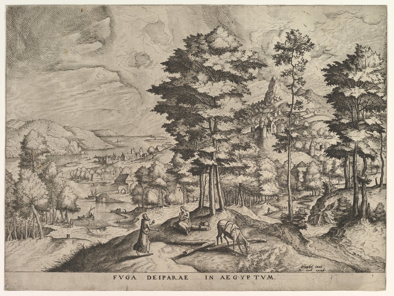 飞往埃及的Fuga deiparae in Aegyptum，来自《大型景观》，约1555-56年。 作者 约翰内斯·范·杜特克姆一世