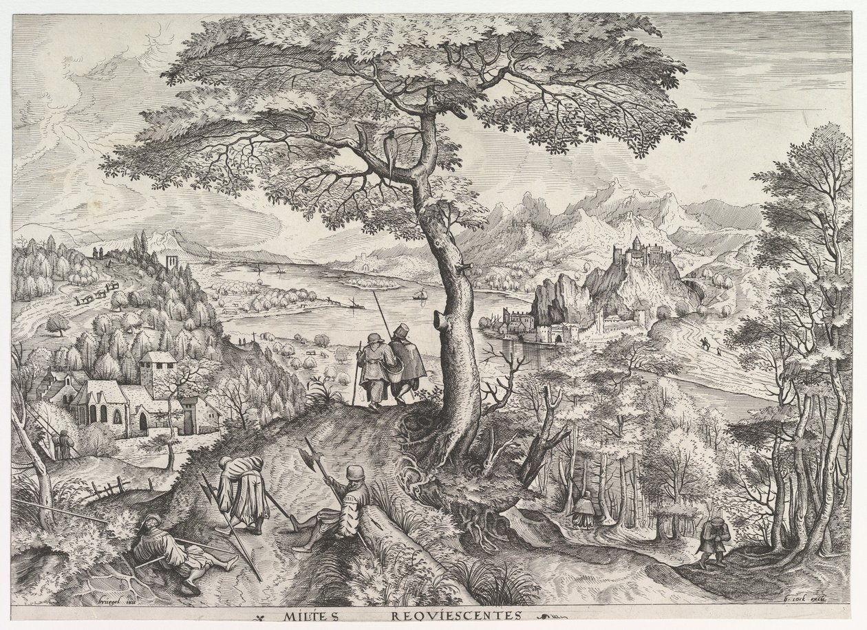 休息中的士兵 Milites requiescentes 来自《大型风景画》，约1555-56年。 作者 约翰内斯·范·杜特克姆一世