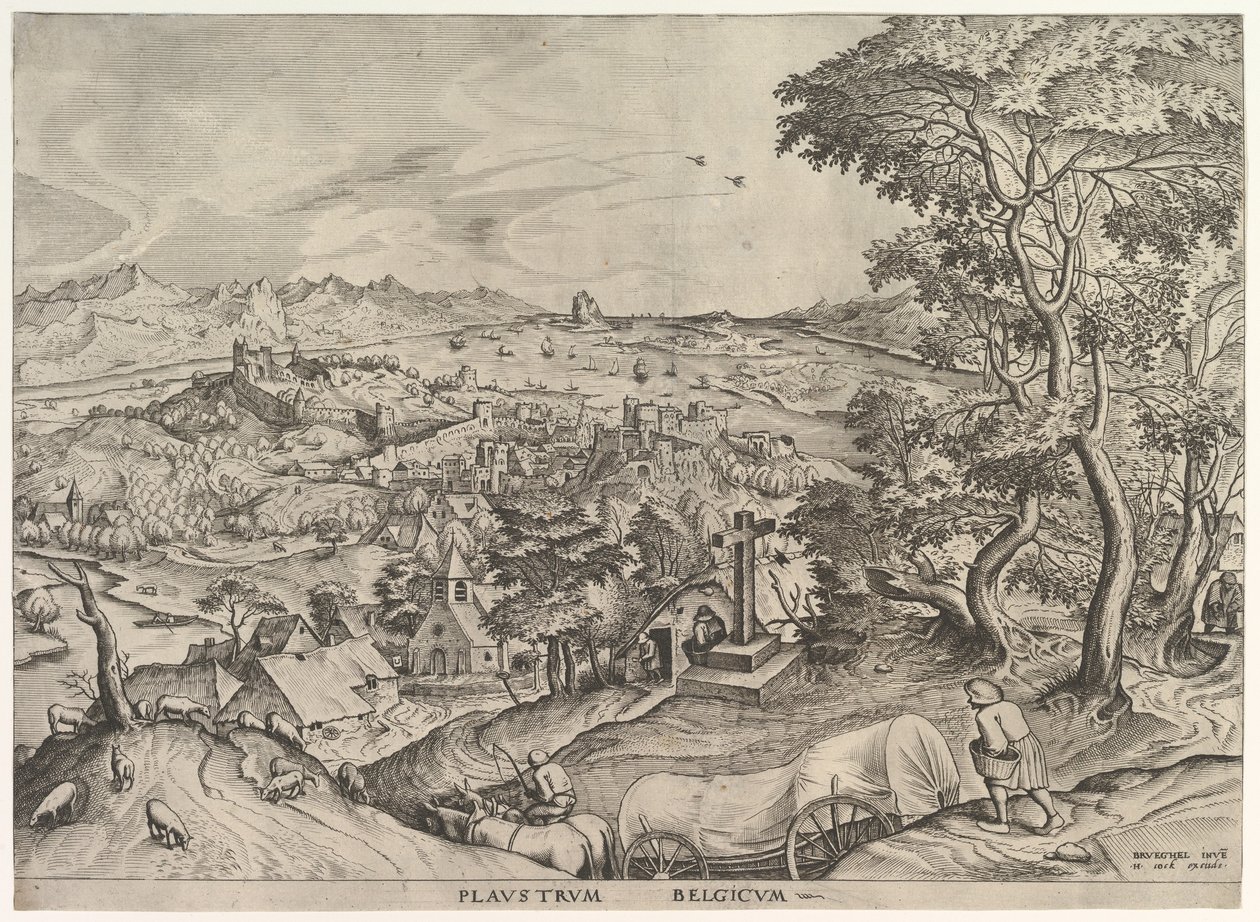 比利时马车 Plaustrum Belgicum 来自《大型景观》，约1555-56年。 作者 约翰内斯·范·杜特克姆一世