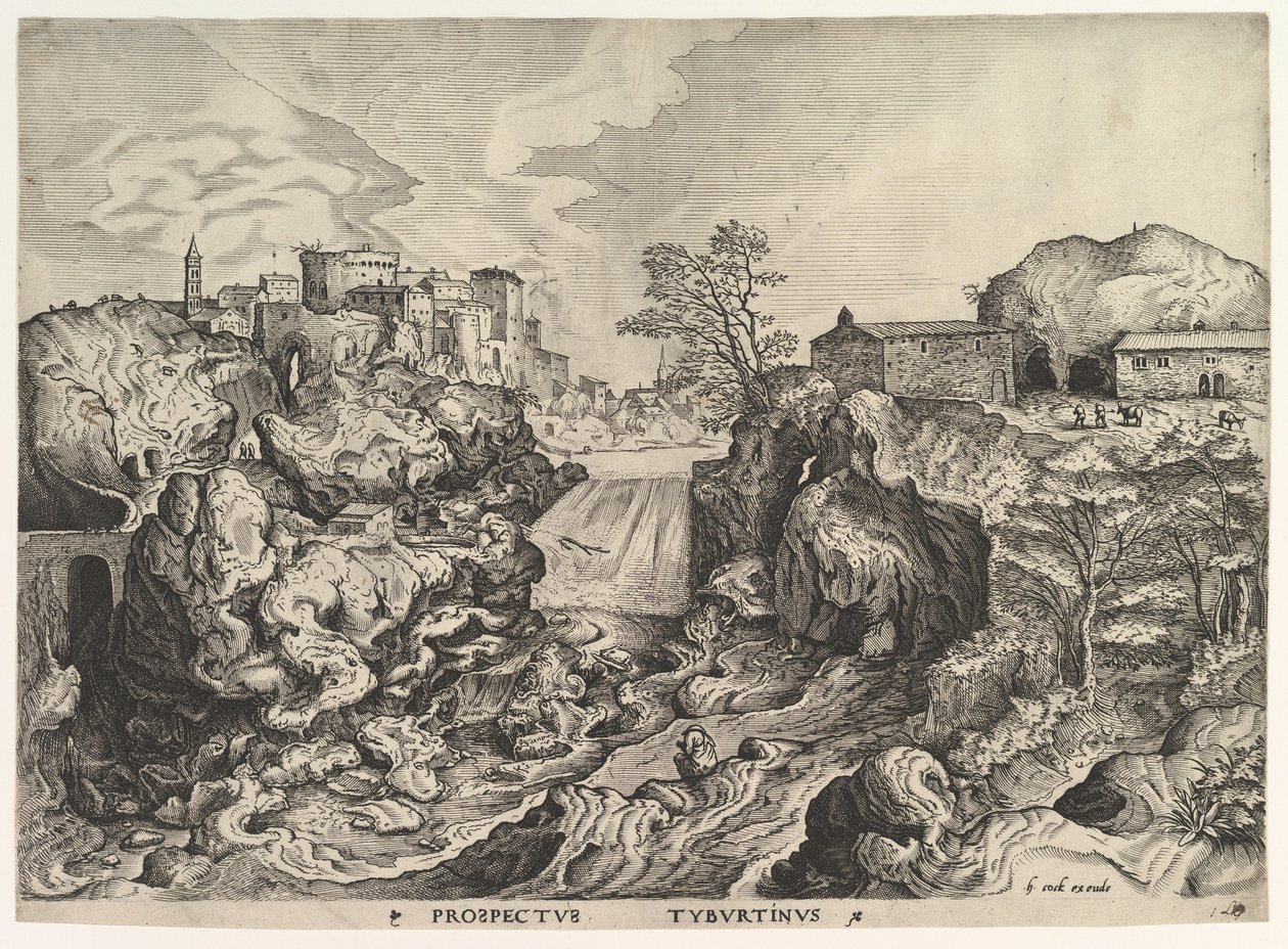 Tiber Tivoli Prospectus Tyburtinus视图，来自《大型景观》，约1555-56年。 作者 约翰内斯·范·杜特克姆一世