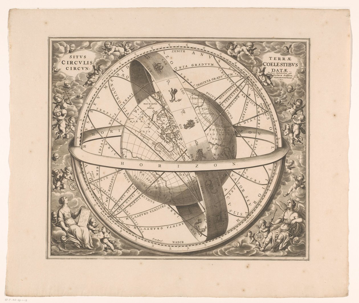 根据托勒密体系绘制的地球天体图
Situs terrae circulis coelestibus circundatae（物体标题） 作者 约翰内斯·范龙