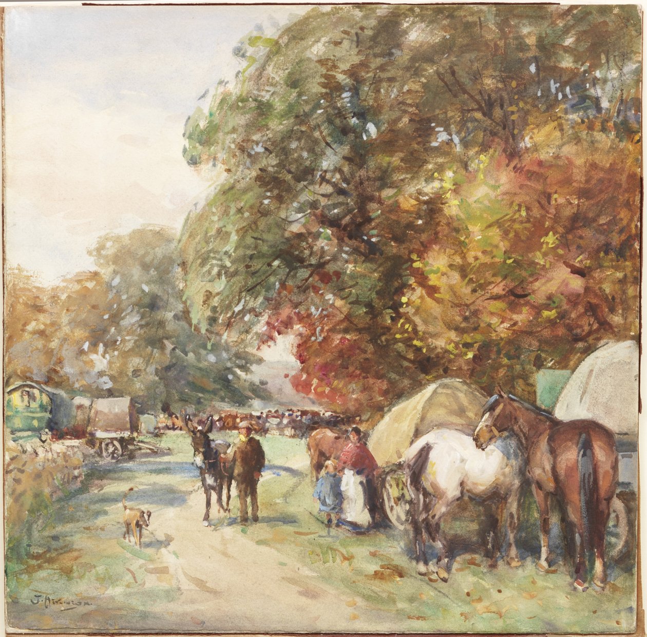 Brough Fair（水彩，身体颜色和铅笔在船上） 作者 约翰·阿特金森