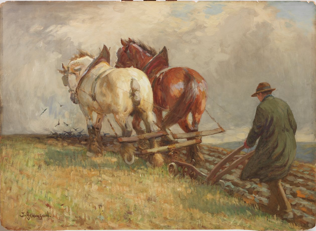 耕作，c.1900-19（纸上蛋彩画） 作者 约翰·阿特金森