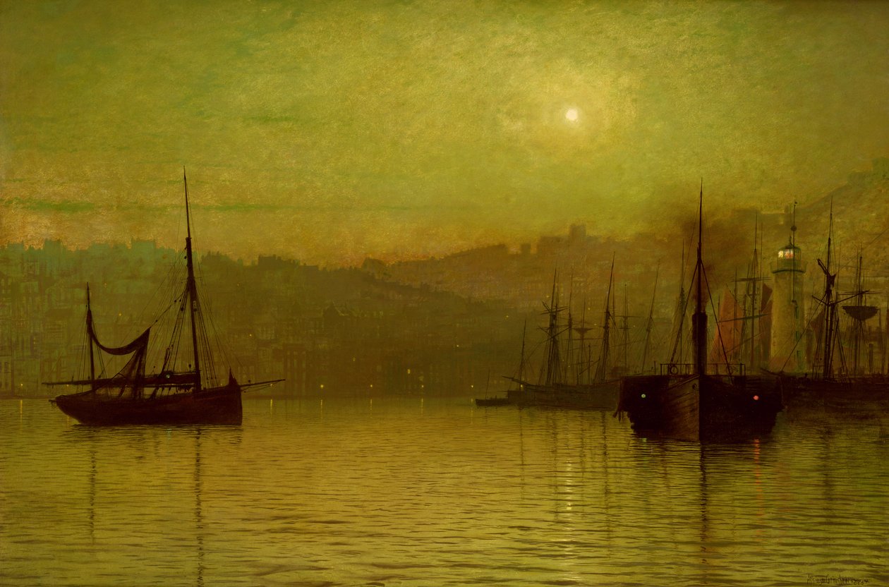 Calm Waters，斯卡伯勒，1880年 作者 约翰·阿特金森·格里姆肖