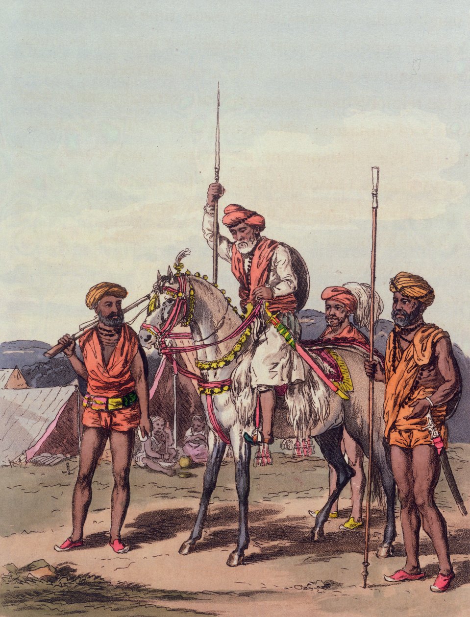 来自&39;A Mahratta Camp&39;的Muhunt和Gosaeens，1813年4月5日（彩色雕刻） 作者 约翰·奥古斯都·阿特金森