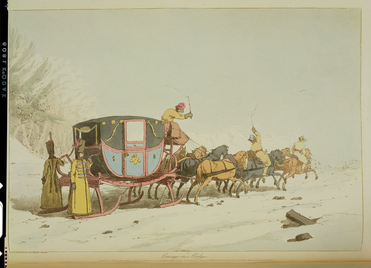 由艺术家蚀刻的雪橇车，于1803年出版 作者 约翰·奥古斯都·阿特金森