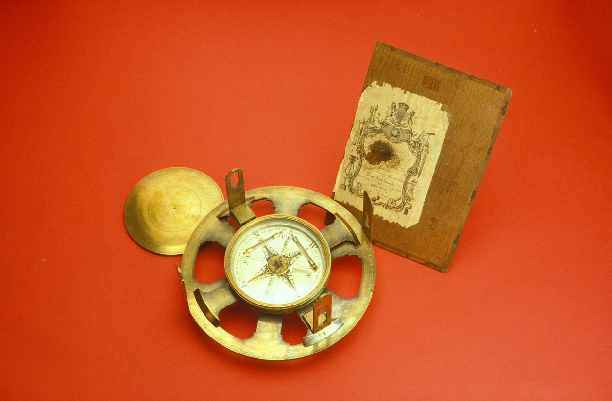 普通经纬仪用表壳盖内的贸易卡，c.1780（黄铜） 作者 约翰·贝内特