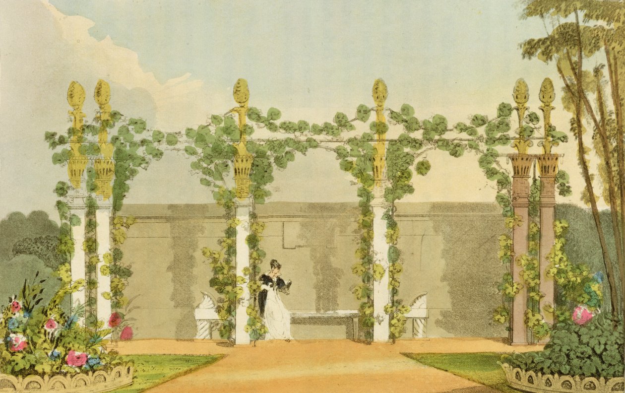 花园座位，来自阿克曼的“艺术知识库”，于1822年出版 作者 约翰·布纳罗蒂·帕普沃思