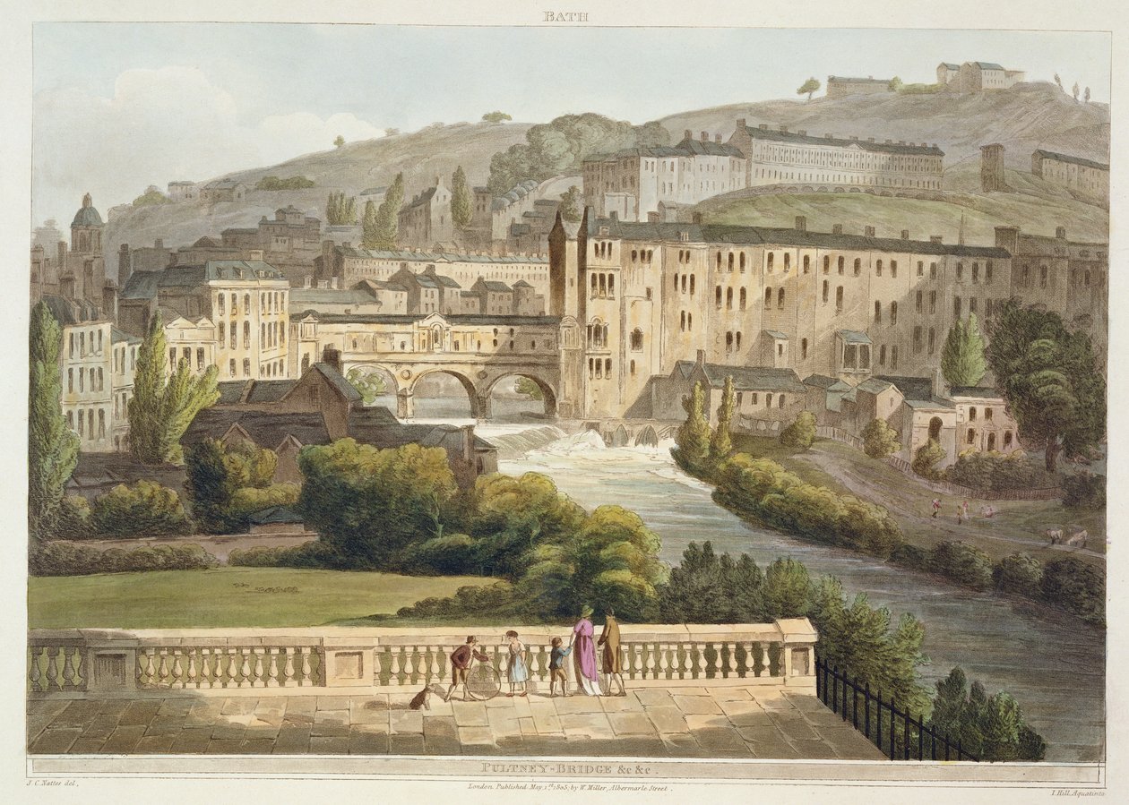 普尔特尼桥（Pulteney Bridge），来自&39;巴斯画廊的一系列景观&39;，由约翰希尔（1770-1850）酒吧刻。作者William Miller，1805（aquatint） 作者 约翰·克劳德·纳特斯