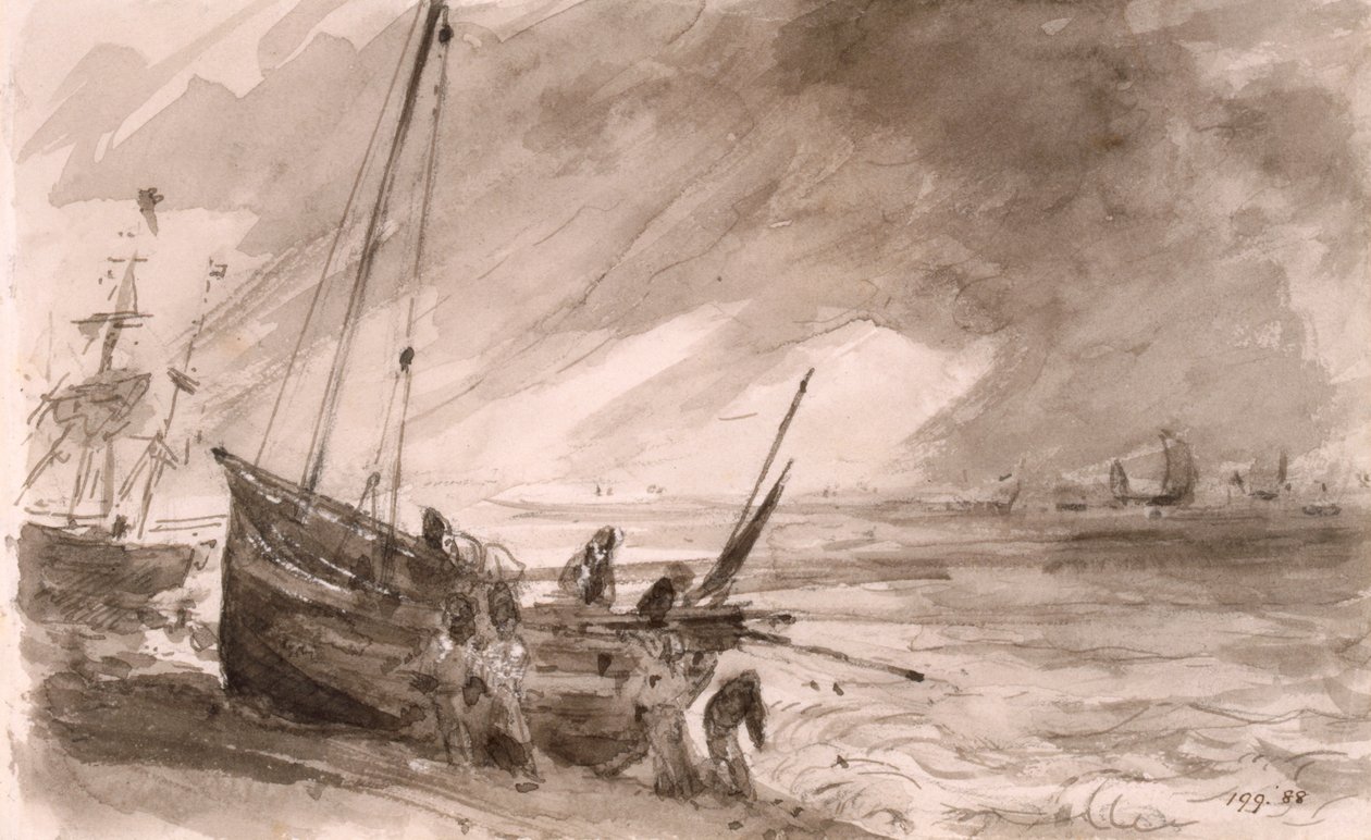 布莱顿沿海场景，c.1828 作者 约翰·康斯特勃
