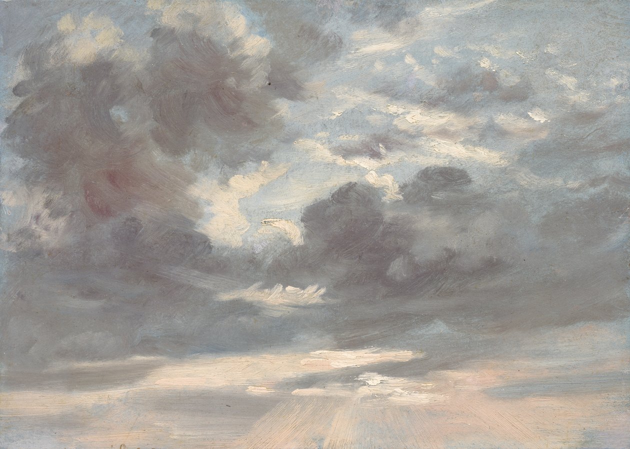 云研究：暴风雨日落，1821-2（画布上的油画） 作者 约翰·康斯特勃