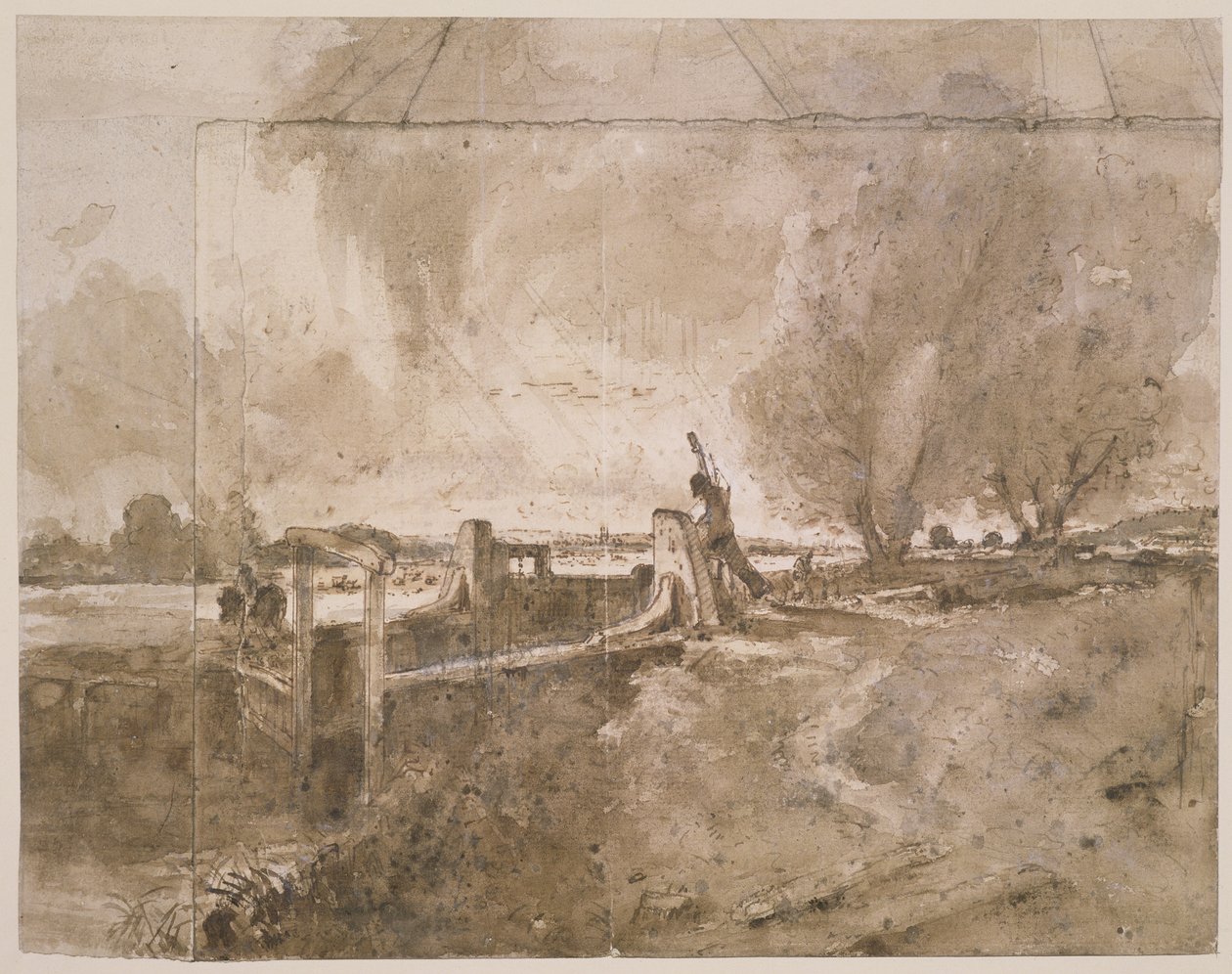 PD.11-1951“锁定”的研究，c.1826（铅笔和纸上洗） 作者 约翰·康斯特勃