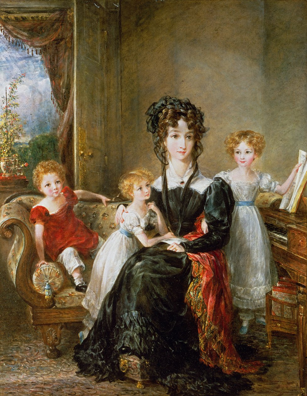 Elizabeth Lea和她的孩子们的肖像，c.1828（对95338） 作者 约翰·康斯特勃