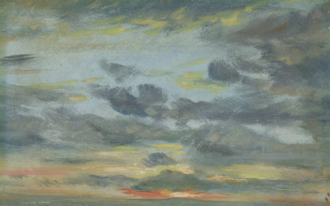 天空研究，日落，1821-22（纸上油） 作者 约翰·康斯特勃