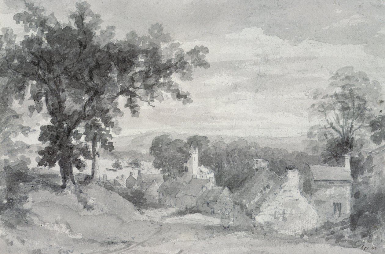 Edensor村的入口Edensor村的入口，1801年（铅笔和棕褐色水洗） 作者 约翰·康斯特勃