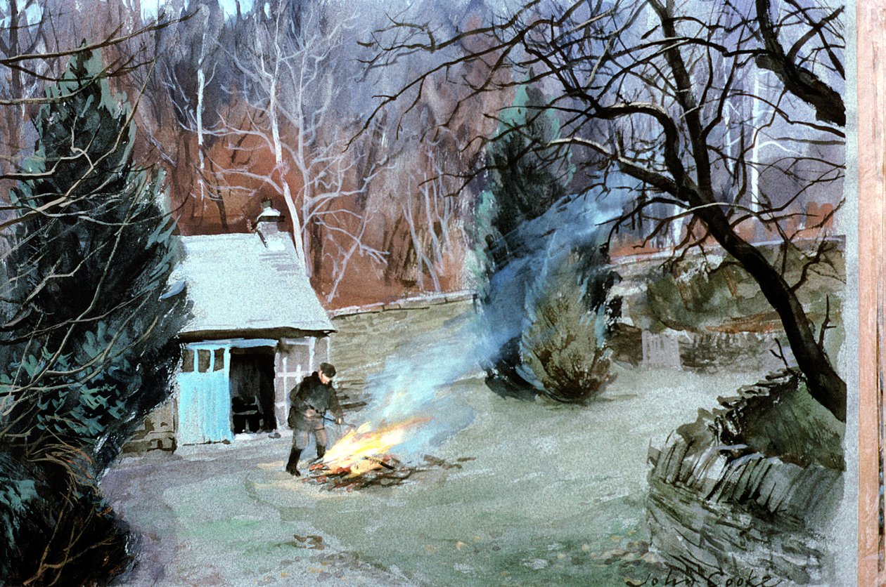 湖区篝火，1996年（水粉） 作者 约翰·库克