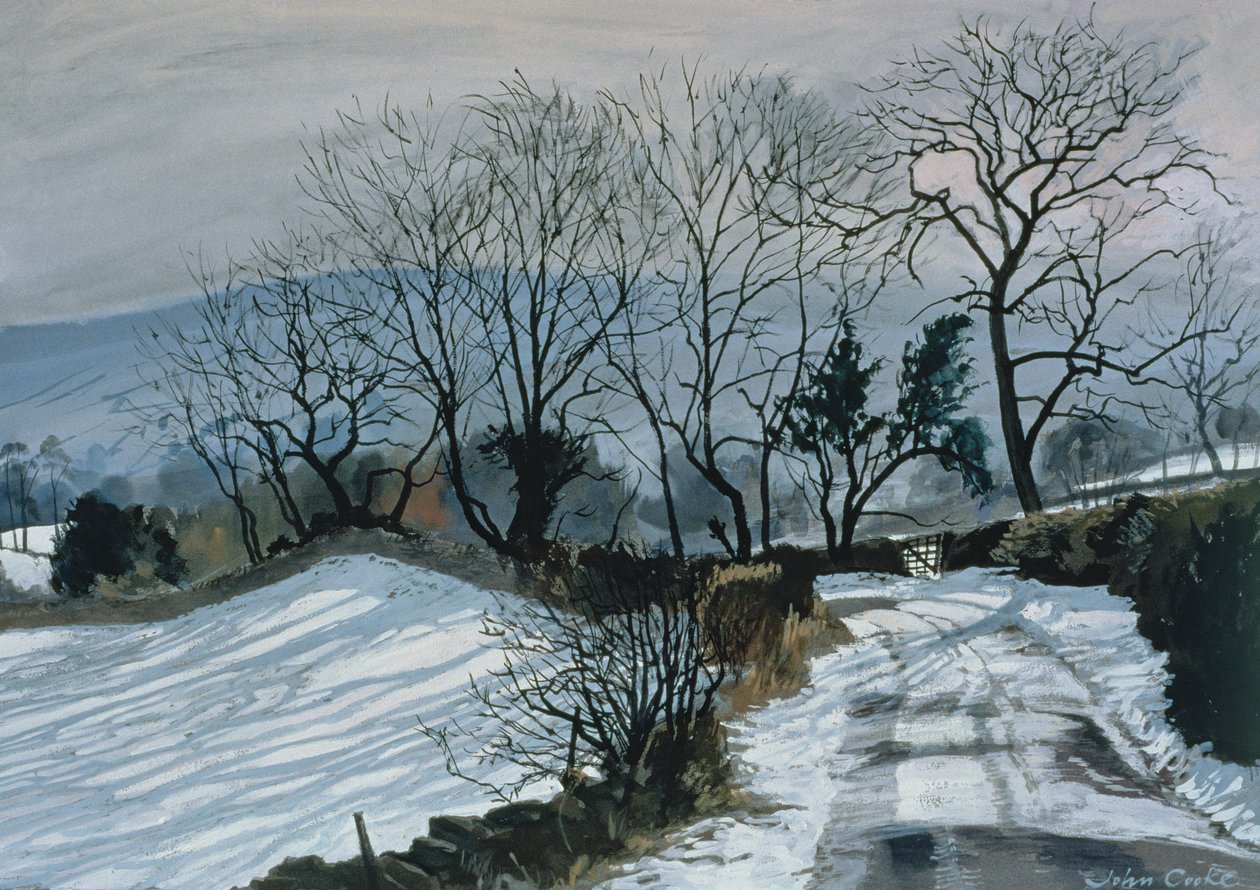 通往Deepdale的道路，1998年（水粉画） 作者 约翰·库克