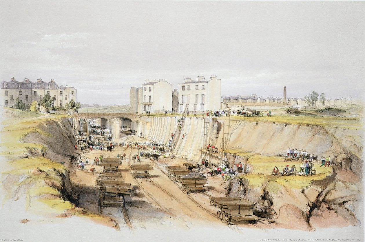 建于1836年9月17日卡姆登镇公园街附近的挡土墙，由艺术家雕刻，1838年 作者 约翰·库克·伯恩