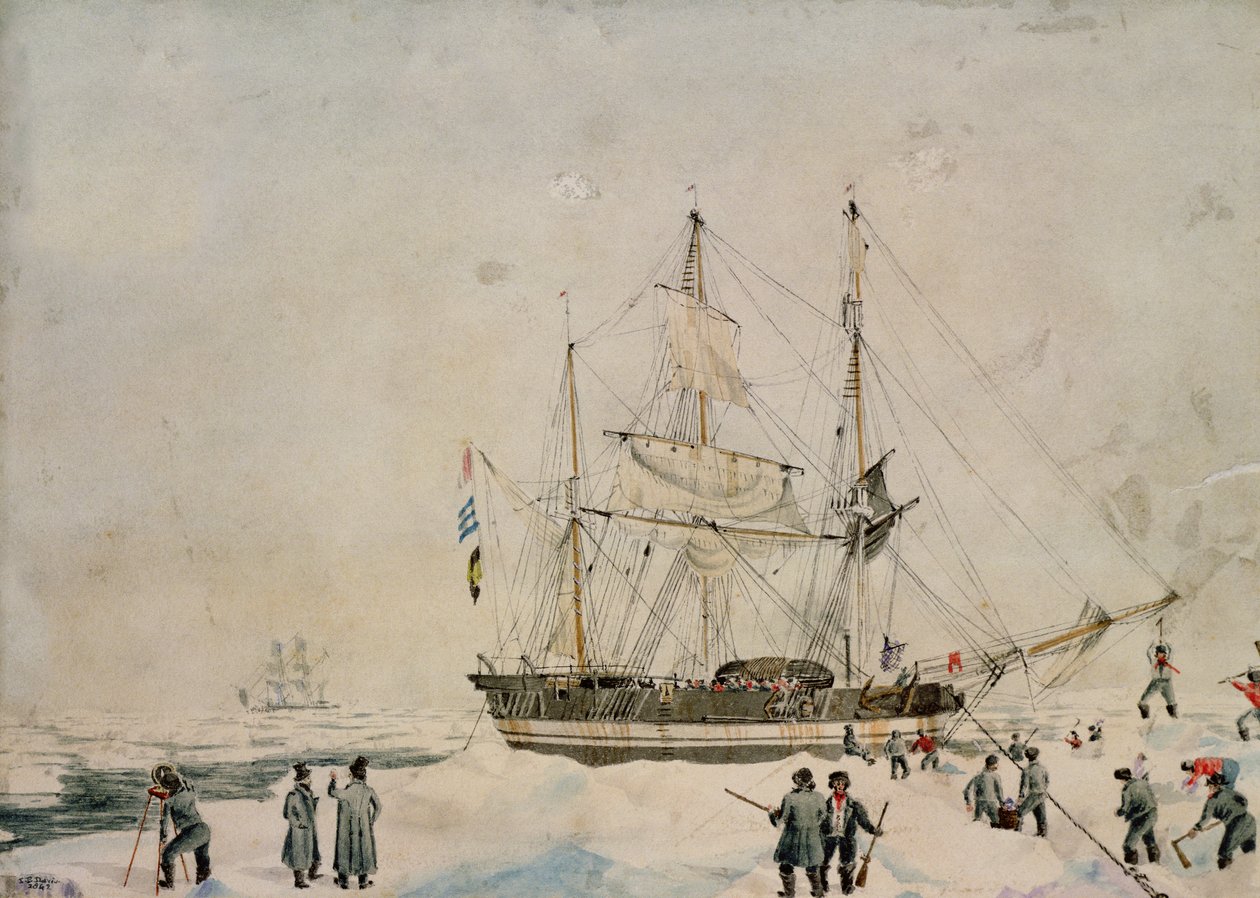 走在包中，Ross Expedition，1842年 作者 约翰·爱德华·戴维斯