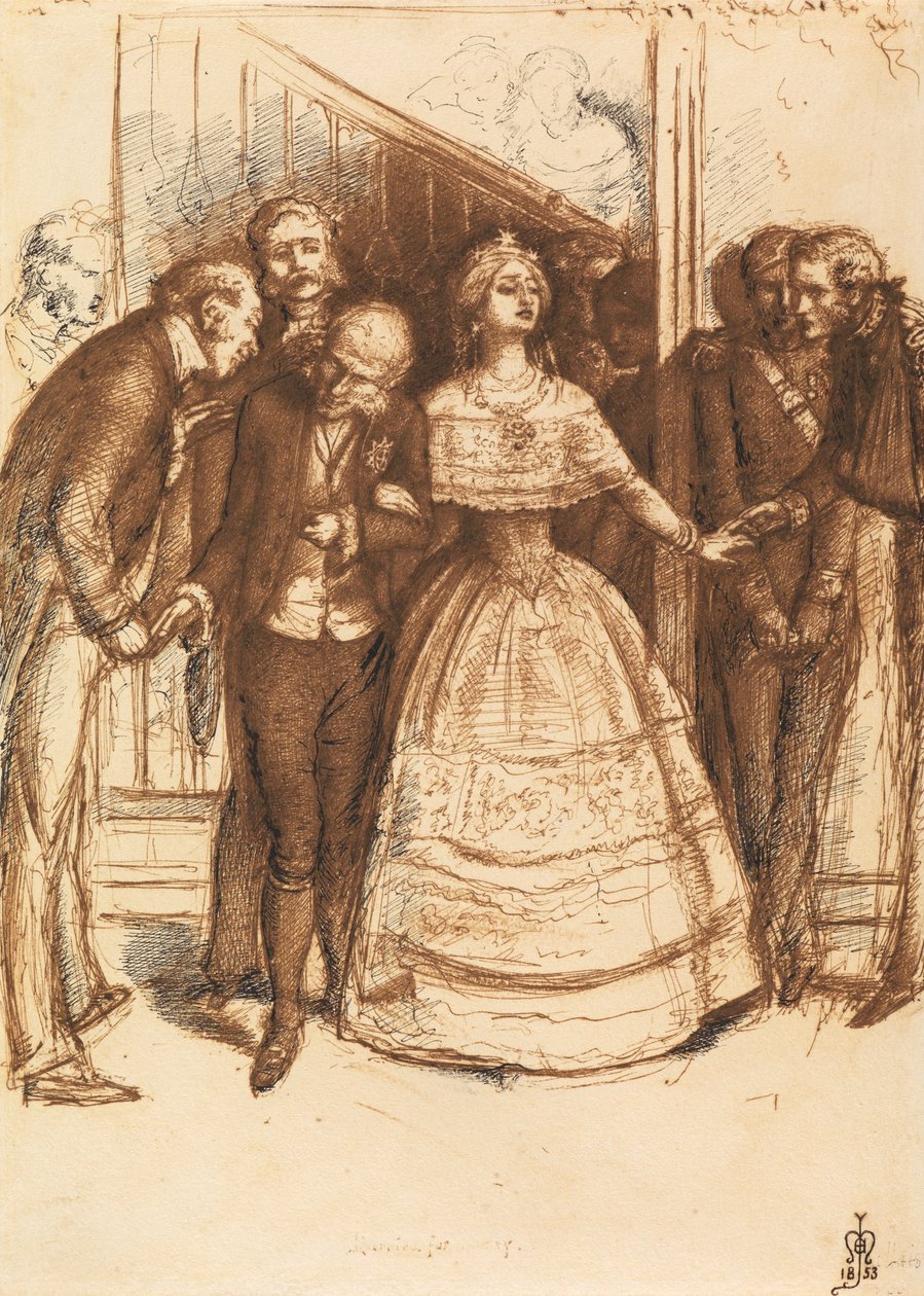 结婚，1853年（铅笔，钢笔和墨水在纸上） 作者 约翰·埃弗里特·米莱斯