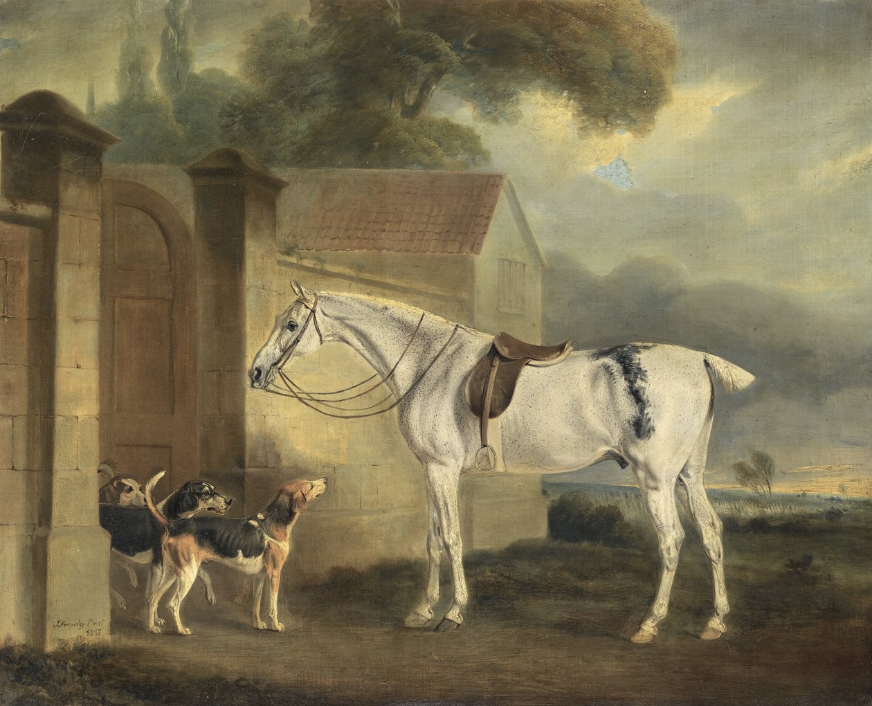 Lord Lonsdales Fleabitten Grey Hunter，Brass，在Cottesmore与Cottesmore猎犬 作者 约翰·费内利