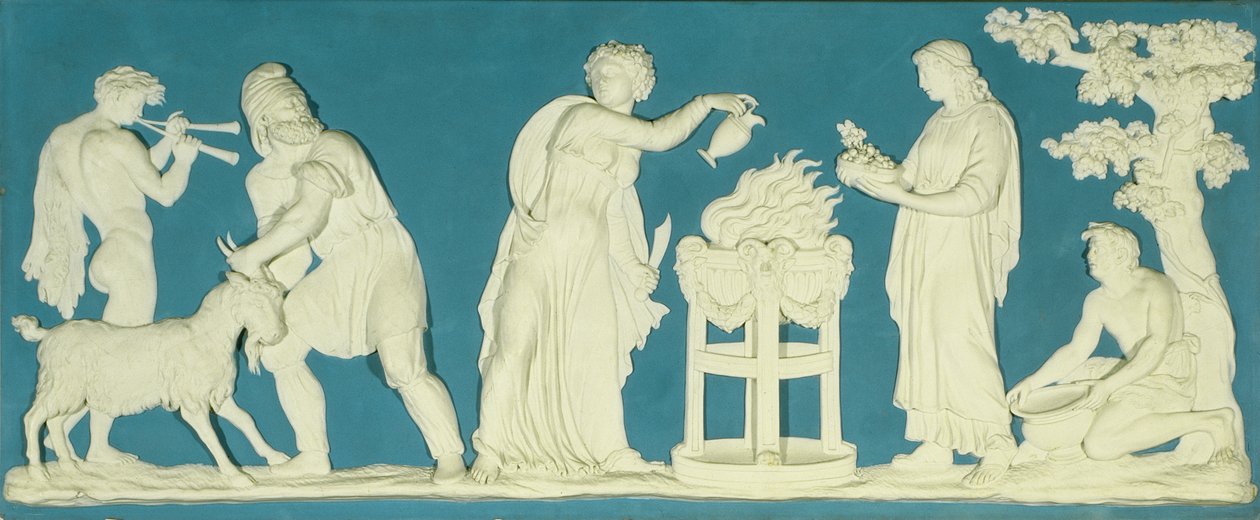 Bacchanalian场景，Wedgwood牌匾（jasperware） 作者 约翰·弗拉克斯曼