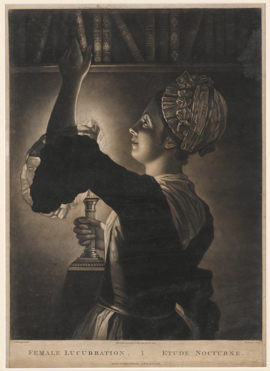 女性Lucubration，印刷品由Philip Dawe，1772年（mezzotint）制作 作者 约翰·弗德森