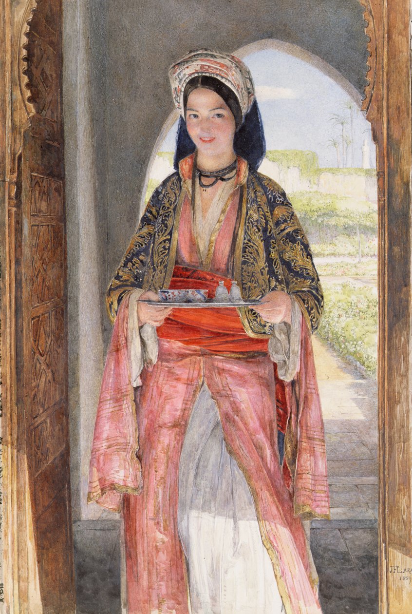 一位携带托盘的东方女孩，1859年 作者 约翰·弗雷德里克·刘易斯