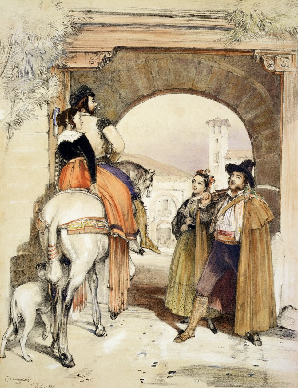 Contrabandistas，来自“西班牙草图”，由Charles Joseph Hullmandel（1789-1850）刻，于1836年出版 作者 约翰·弗雷德里克·刘易斯