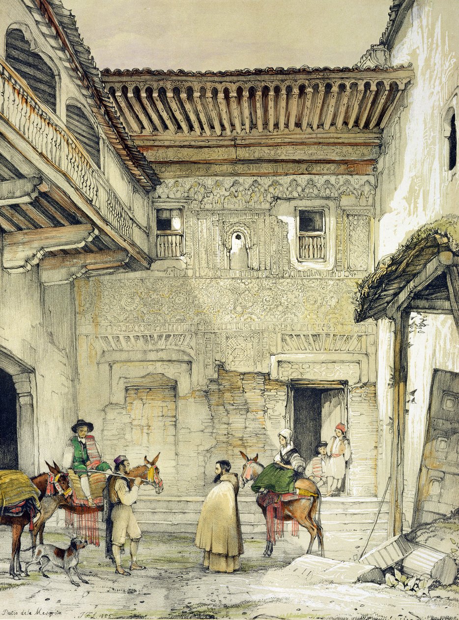 清真寺（Patio de la Mesquita），来自“阿尔罕布拉宫的草图和绘画”，1835年 作者 约翰·弗雷德里克·刘易斯