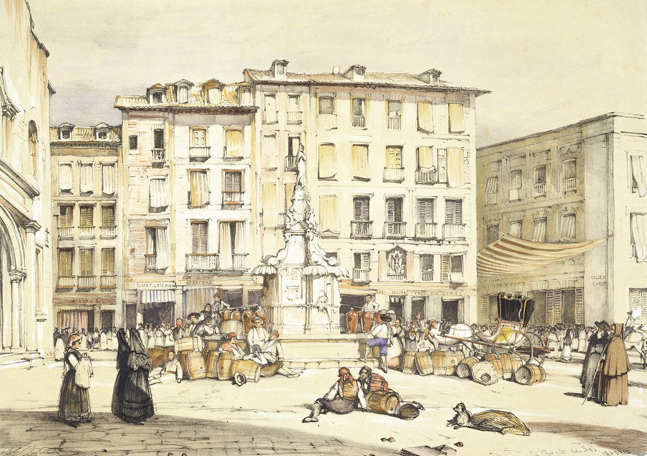 马德里La Puerta del Sol，来自&39;西班牙草图&39;，由Charles Joseph Hullmandel（1789-1850）刻，于1836年出版 作者 约翰·弗雷德里克·刘易斯
