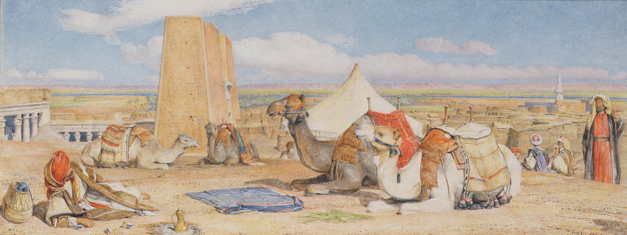 大篷车 - 在Edfou的一个阿拉伯营地，c.1861（wc铅笔加白色） 作者 约翰·弗雷德里克·刘易斯