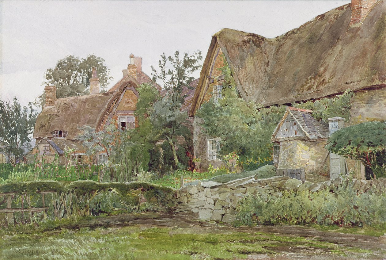 茅草屋和小屋花园，1881年（纸和石墨） 作者 约翰·富利洛夫
