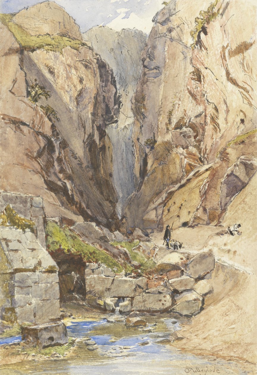 Castalian Spring，Delphi，c.1895（wc und graphite on paper） 作者 约翰·富利洛夫